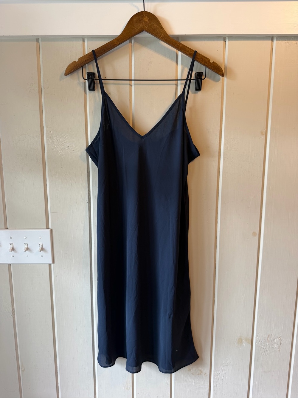 Brooks Brothers Navy Slip Dress with V-Neck and Spaghetti Straps, Size 6